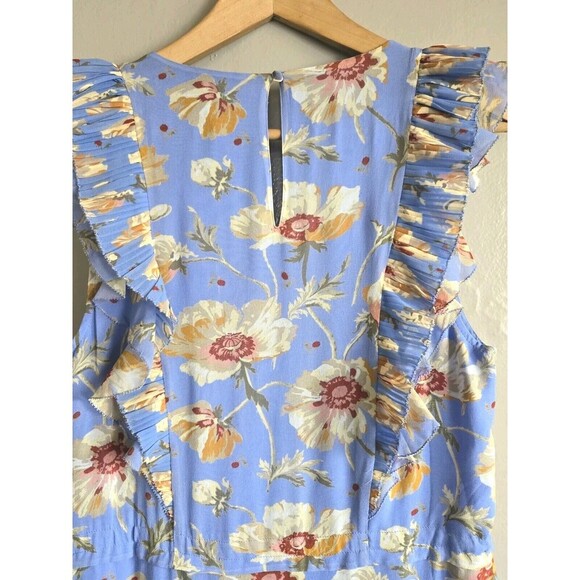 Paige Barbarella Silk Dress Women's XS Blue Floral Tiered Ruffle Sleeves NWT - Picture 9 of 13